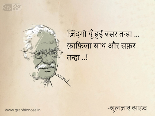 ज़िंदगी यूँ हुई बसर तन्हा …
क़ाफ़िला साथ और सफ़र तन्हा ..!