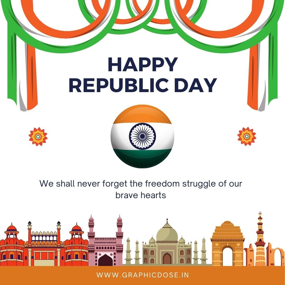 Colorful tricolor Republic Day post with saffron white and green