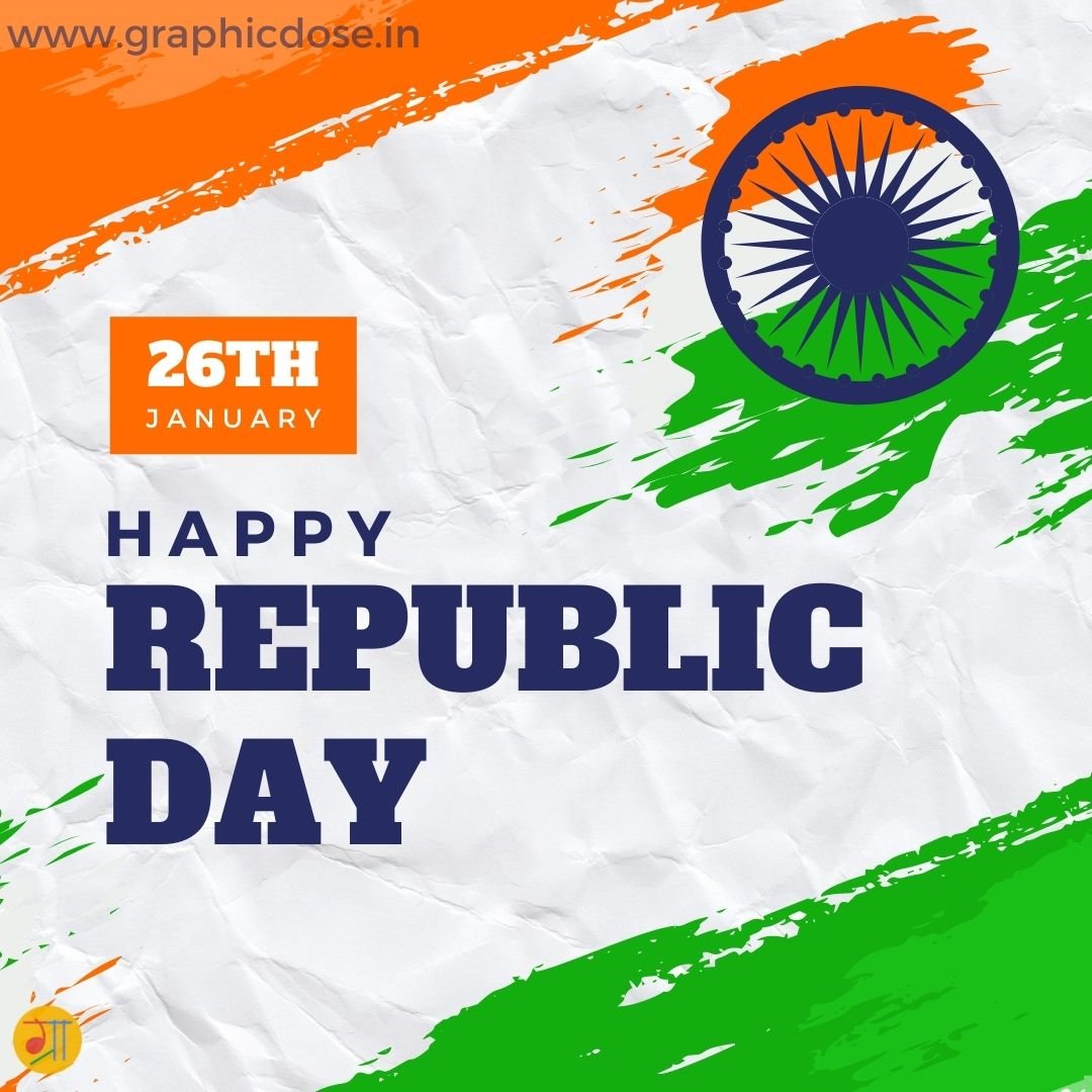 26 January Indian Republic Day post with national emblem and Ashok Chakra