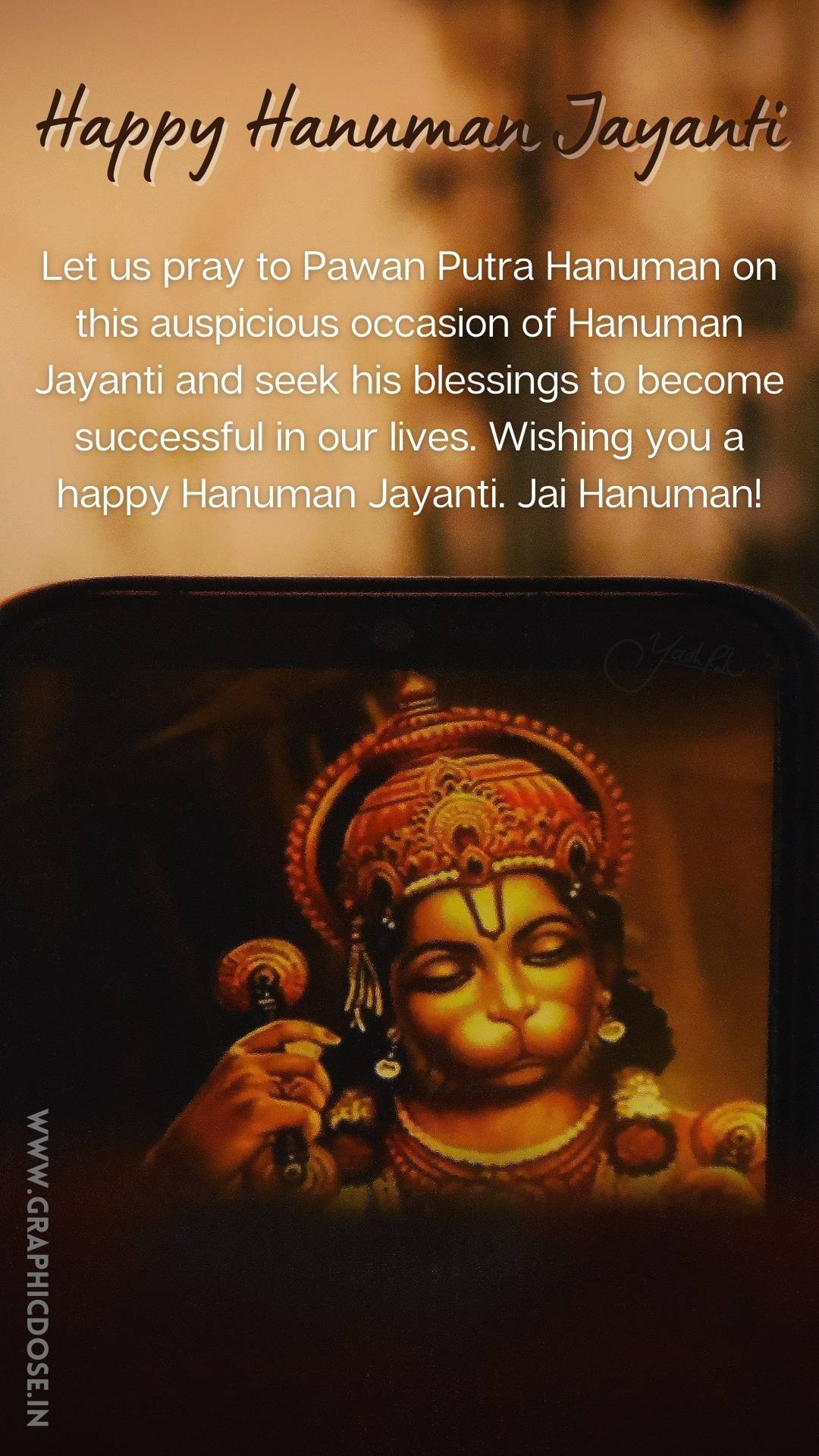 Pawan Putra Hanuman blessing image with mace Gada
