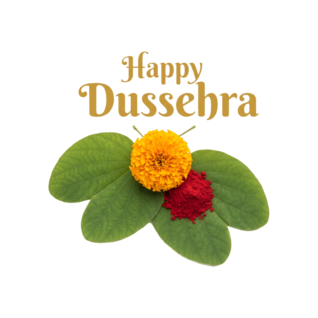 Apta Leaf With Marigold Flower And Kumkum For Happy Dussehra Scaled
