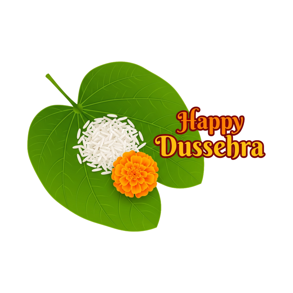 Apta Leaf With Rice And Marigold Flower For Happy Dussehra Festival Scaled